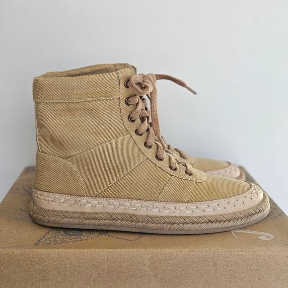 Free People NEW Menorca Lace Up Boots Size 6 Tan Canvas Espadrille Comfort - Picture 13 of 13